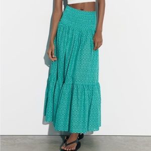 Zara aquamarine printed maxi skirt , size L
